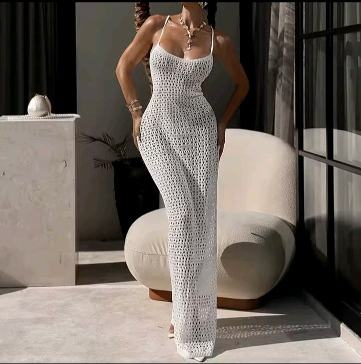 White Crochet Backless Resort Cover-Up Beachwear